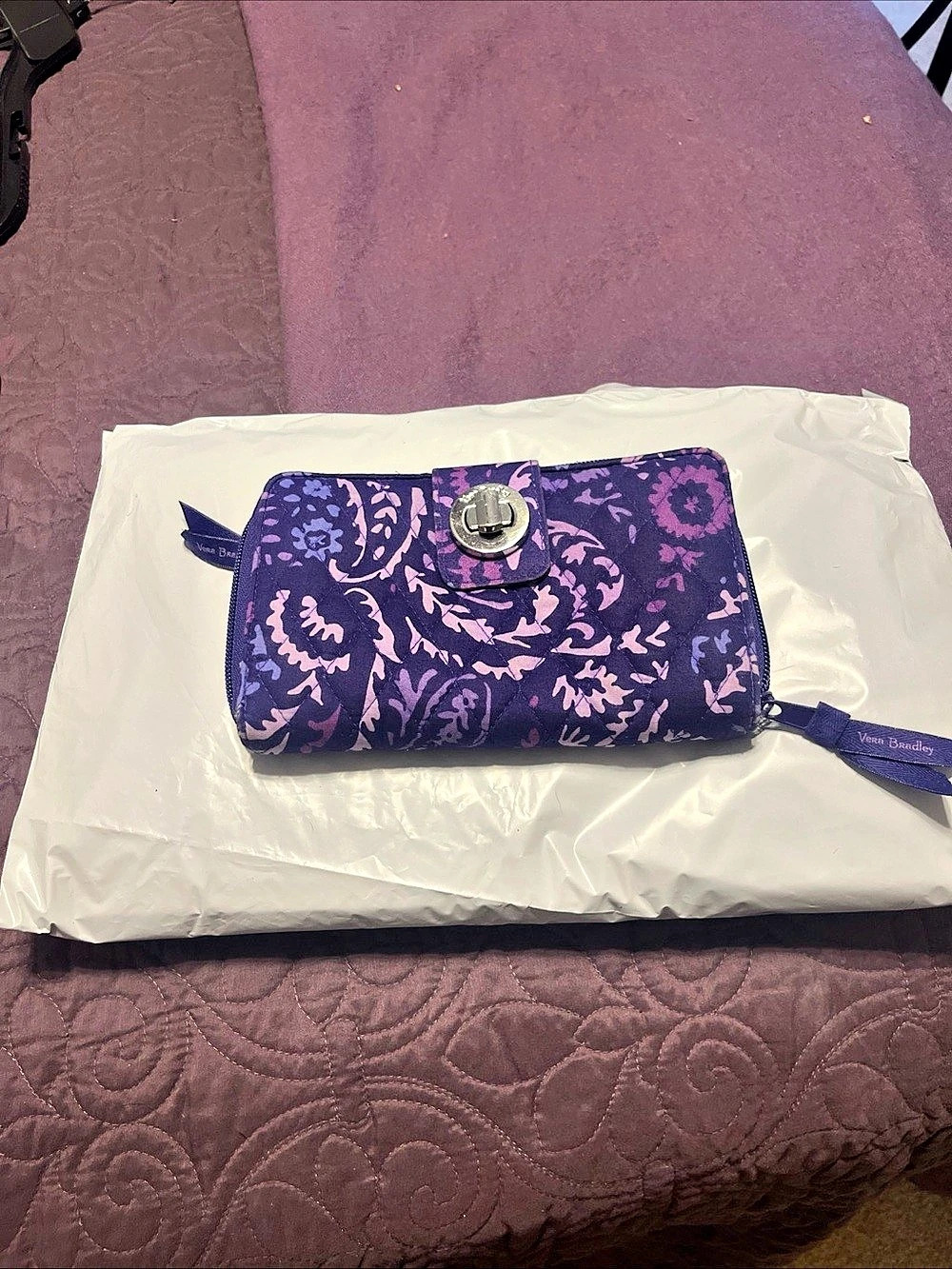 Vera Bradley Turnlock Wallet Floral in Purple & Pink